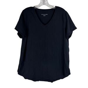 Soft Surroundings Black V-Neck T-Shirt Petite Large PL Short Sleeve Pima Cotton